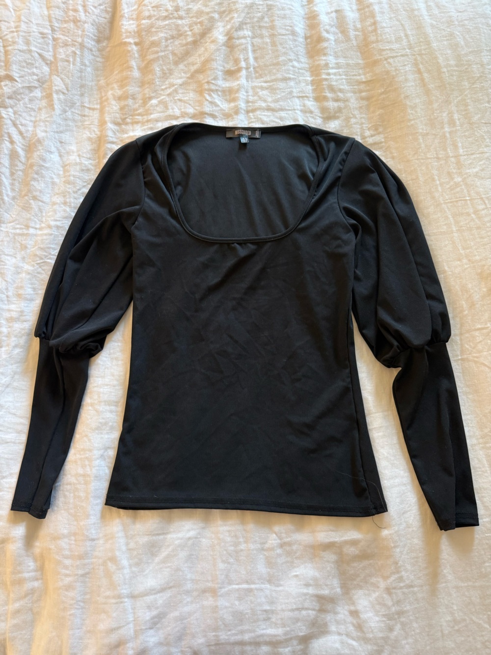 Missguided Black Long Sleeve Top with Puff Shoulders